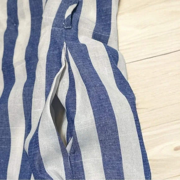 Davi & Dani Blue White Striped Sleeveless Waist Tie Belt Seam Pockets Wrap Dress - Picture 10 of 11